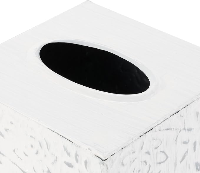 Country Chic Modern Farmhouse Tissue Box Holder, Decorative Metal Tissue Cover, Rustic Square White Style