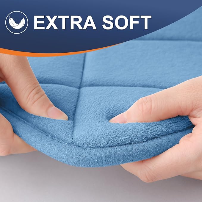 OLANLY Memory Foam Bath Mat 59x24, Ultra Soft and Absorbent Bathroom Rugs | Blue, Quick Dry, Machine Washable Shower Bath Rugs, Comfortable Bath Carpet for Bathroom Floor, Tub and Shower