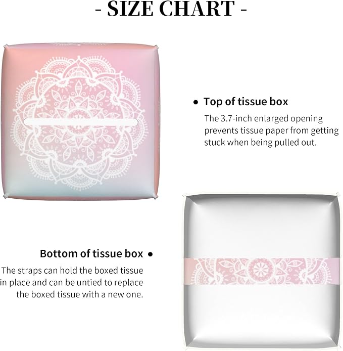 Pink Boho Mandala Flower Tissue Box Cover Square,Abstract Mandala Floral Tissue Box Holder Waterproof Leather Facial Paper Organizer Dispenser for Bathroom Home Car Nightstand Vanity Desk