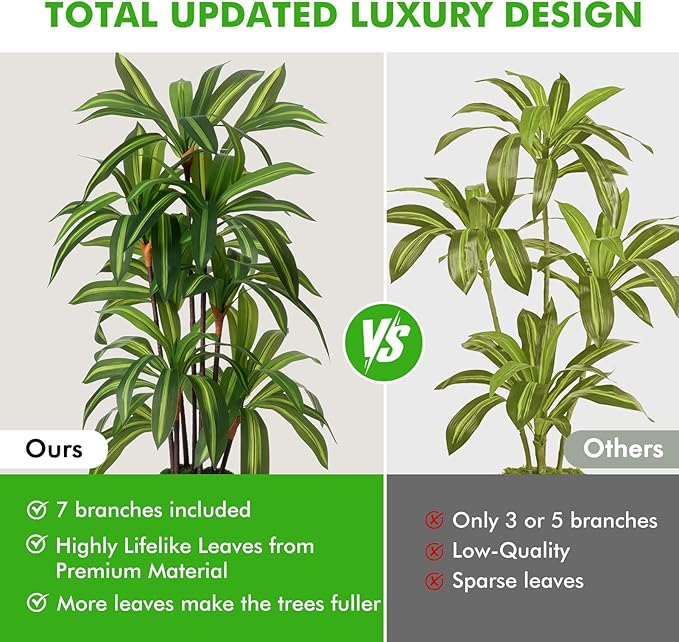 Artificial Dracaena Tree 5FT, Fake Plants with Black Tall Planter - Fake Tree Tall Faux Plants Indoor Floor Plant with Moss - Artificial Plants Indoor for Office Living Room Home Decor