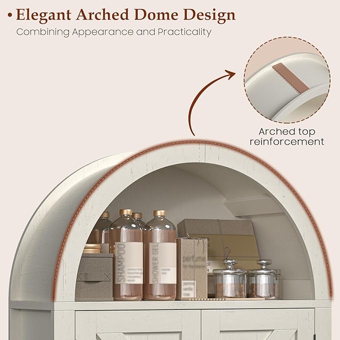 Arched Bathroom Wall Cabinet, Rustic White Farmhouse Cabinet, 23.6 x 28.7'' | Medicine Cabinet with Barn Door and with Adjustable Shelf, Wooden Storage Cabinet Wall Mounted for Bathroom Laundry Room