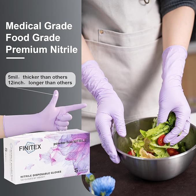 Nitrile Disposable Latex-Free Gloves Purple 5mil 100PCS Cleaning Glove | Powder-free, Latex-free, Industrial-grade,Purple,5mil Thick,12inch long,Comfortable fit,Examination,Food,House Home Cleaning