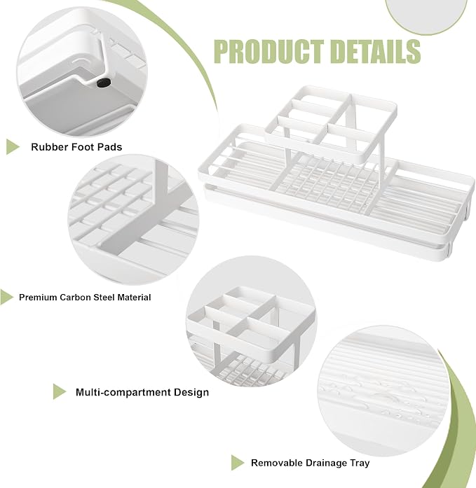 Toothbrush Holders Toothpaste Organizer Bathroom Accessories, White | Carbon Steel, 5 Slots, Removable Drip Tray, Easy to Clean, Electric Toothbrush Storage, for Countertop, Shower, Sink