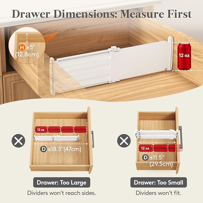 Lifewit 5" Tall Drawer Dividers, Adjustable Deep Drawer Organizer Clothes | 9 Pack 11.5"-18.5" Expandable White Plastic Separators for Dresser, Kitchen, Cabinet, Closet, Office Organization & Storage