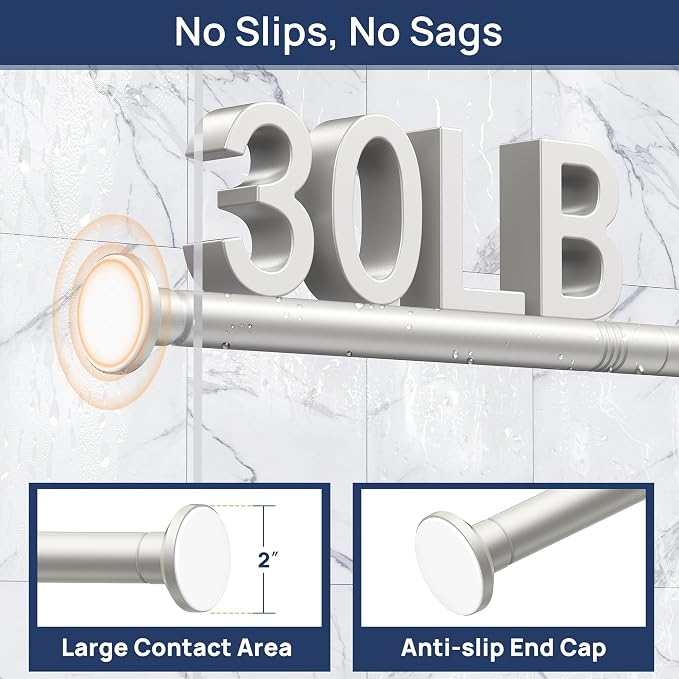 ENJOYBASICS 1" Nickel Shower Curtain Rod, 30-88" Adjustable, Secure Tension | Easy No-Drill Installation, No Tools, No Gaps, Sturdy Rust-Resistant Steel, Sag-Resistant Design, Tubs, RVs, Apartments