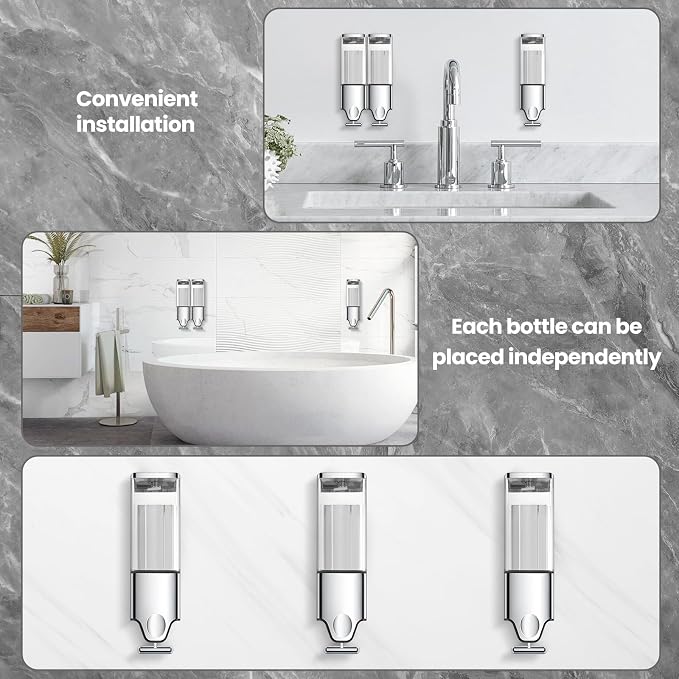 EHORIA Shampoo and Conditioner Dispenser, Shower Soap Dispenser | Shower Dispenser 3 Chamber No Drill, Wall Mounted Refillable Bottles, Shower Accessories for Bathroom, RV&Hotel,18.6oz 3 in 1