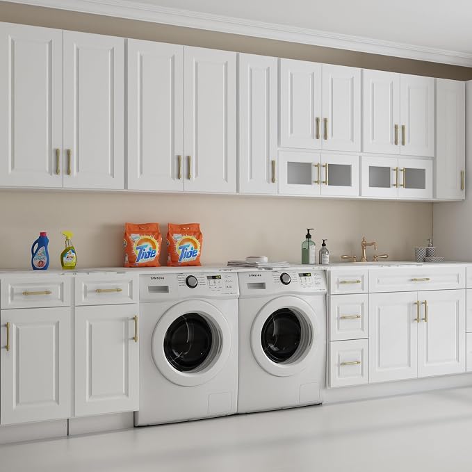 ROOMTEC Wood Wall-Mounted Cabinet,Bathroom Medicine Cabinet with Adjustable Shelves and 2 Soft-Close Doors,Laundry Storage Cabinet for Bathroom,Kitchen,Living Room 12" D*30" W*36" H,Traditional White