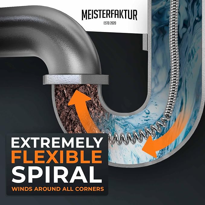 Meisterfaktur drain snake 3.0 [50 FT] - extremely long - Ideal plumbing snake for heavy & deep blockages - The drain auger for real do-it-yourselfers! (50 FT - 3/8 inch)