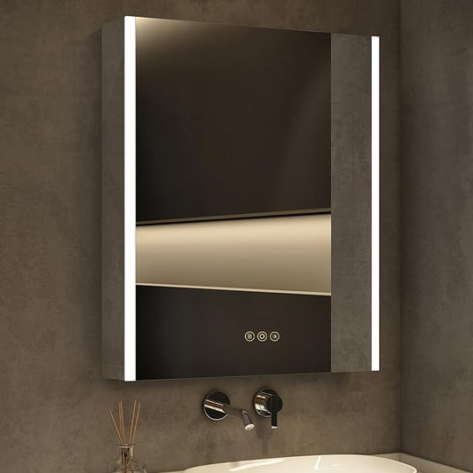 16 x 24 Inch Medicine Cabinet with Mirror and LED Light for Bathroom | Recessed, Wall-Mounted, Dimmable, Anti-Fog, Memory Function, 3 Color Mode, Outlet&USB, Adjustable Shelf, ETL Listed, Aluminum