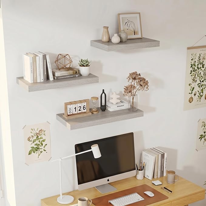 Vivelove Square Floating Shelves 12x12” Set of 2, Grey | Easy Install with Hardware, Invisible Brackets, No Sagging, Living Room Display Shelf, 2" Thick，Engineered Wood