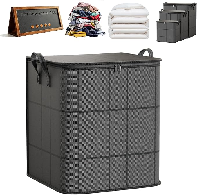 180L Spacious Moving Storage Bin - Large Capacity Zippered Fabric Organizer for Bedding & Clothes, Foldable Blanket Bag with Reinforced Handles for Quilts, Comforters & Moving Day，1：L