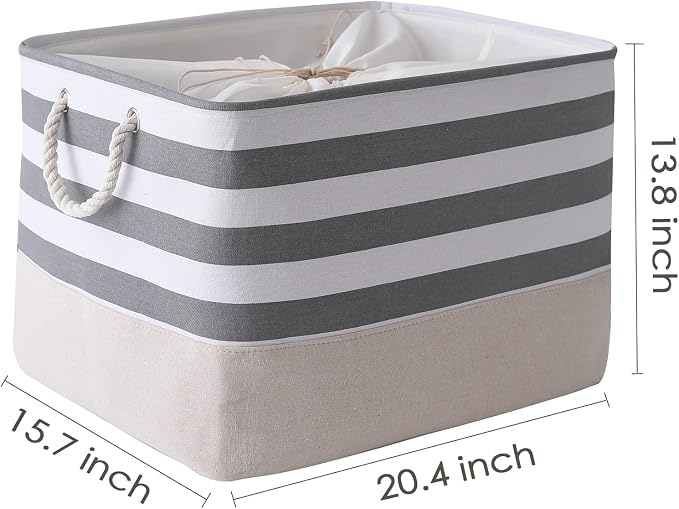 Jumbo Storage Bins Baskets, Sturdy Fabric Organizing Basket W/Handles, Decorative Foldable Storage Baskets for Shelves Closet Nursery Toy (Grey&White Stripes 3 Pack, 20.5Lx15.7Wx13.8H in)