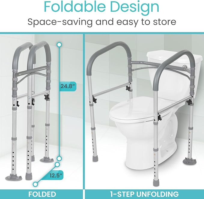Vive Toilet Safety Rail - Medical Chair for Handicapped & Seniors - Folding | Bathroom Frame w/Handles, Arms for Elderly, Disabled - Standalone Grab Bar - Seat Assistance Support Stand Up Assist
