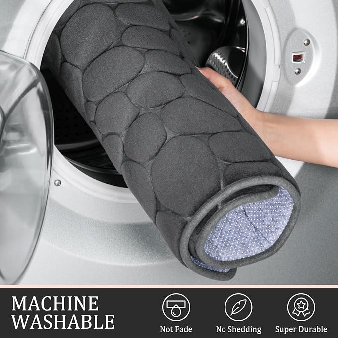Bathroom Rugs Mat Set, Memory Foam Bath Mat 5 Piece Dark Grey | Non Slip, Water Absorbent, Washable, Bath Mat For Bathroom, Sink and Toilet
