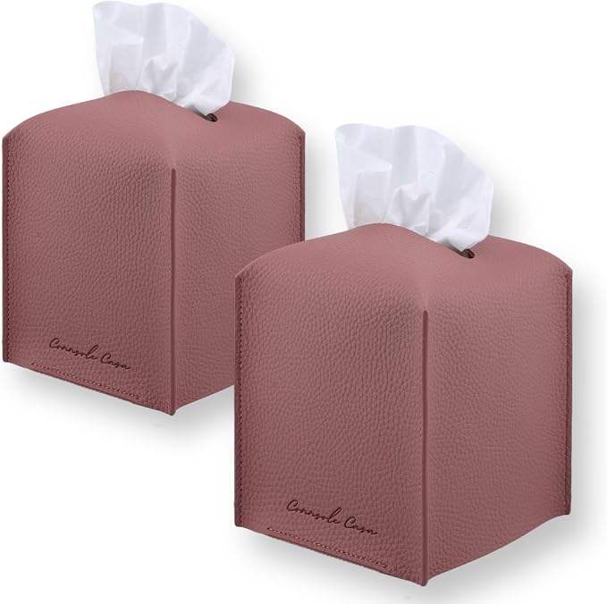 Premium PU Leather Tissue Box Holder - Elegant Hotel-Style Tissue Box Cover for Home, Office & Car Décor, Tissues Cube Organizer for a Natural & Classic Look (Mauve 2 Pack)