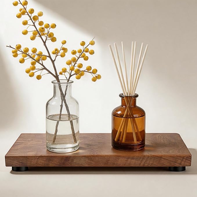 Teak Wood Decorative Small Tray, Bathroom Wood Riser for Decor, Kitchen Counter Wooden Pedestal Stand, Tray for Vanity, Sink & Soap (1, Teak Wood, 10.6" x 4.9" x 1")