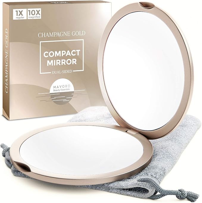 4" Compact Travel Makeup Mirror,1x/10x Magnification, Dual-Sided (Gold)