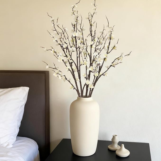 4 Pcs Cherry Blossom Branches 39 Inch White Fake Flowers Spring Decorations for Home Decor, Artificial Flowers Long Stem Branches for Vase Wedding Office Party Table Decor Centerpieces