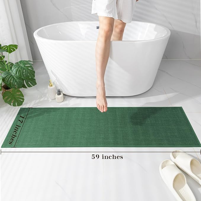 Bathroom Rugs Mat 59x17, Ultra Thin Non Slip Bath Mats Runner Quick Dry Absorbent Bath Mat for Bathroom Floor, (Green, 59"x17")