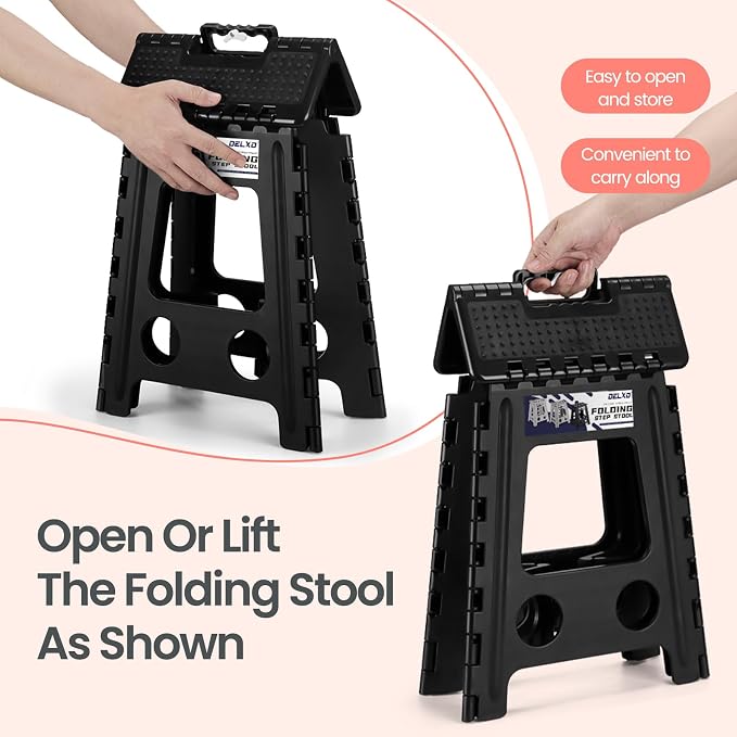 Delxo 16 Inch Folding Step Stool,Foldable Step Stool for Adults Black Dot | Step Stool with Safety Lock,Portable Collapsible Step Stool,Non-slip Folding Stools for Kitchen Bathroom Bedroom Garden 1PC