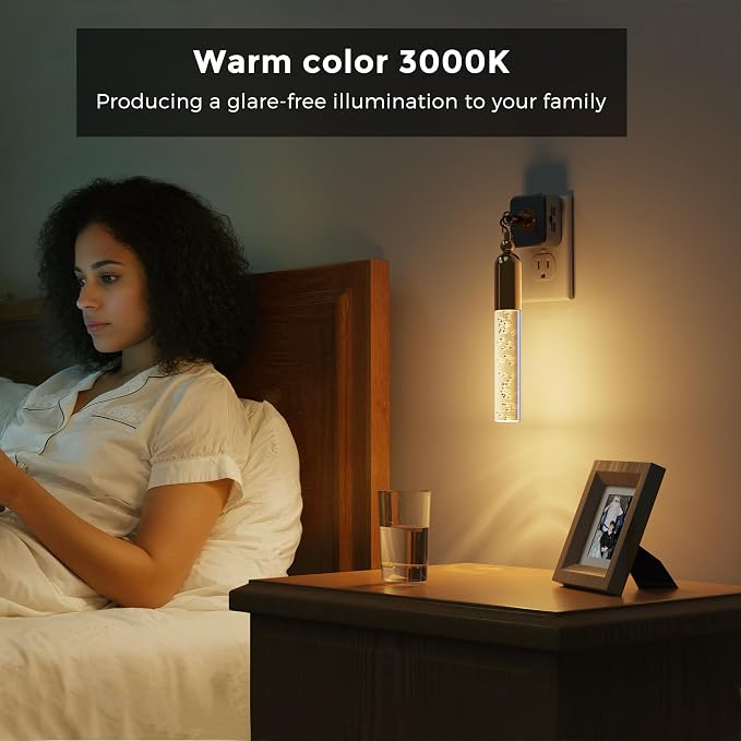 L LOHAS LED Night Lights Plug into Wall, 0-100LM Dimmable Night Light | Rotating Night Lights with Light Sensor, 3000K Soft Light, LED Acrylic Bubble Nightlight Plug in for Bathroom Hallway, 1 Pack