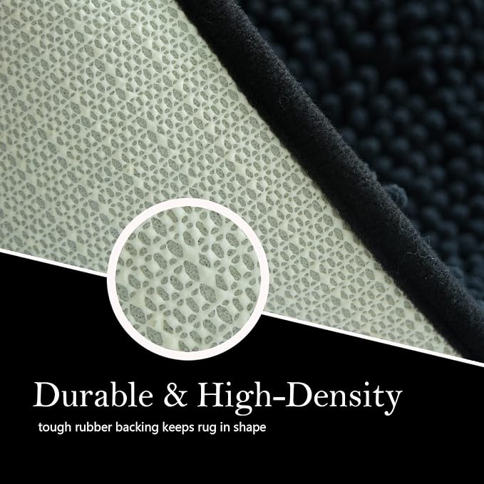 Bathroom Rugs Chenille Bath mat 2 Piece Set, Super Absorbent, Strong PVC Non Slip Backing, Bath mats for Bathroom, Plush Shaggy, Thick, Machine Washable, Bathtub, Shower, Toilet.(Black)