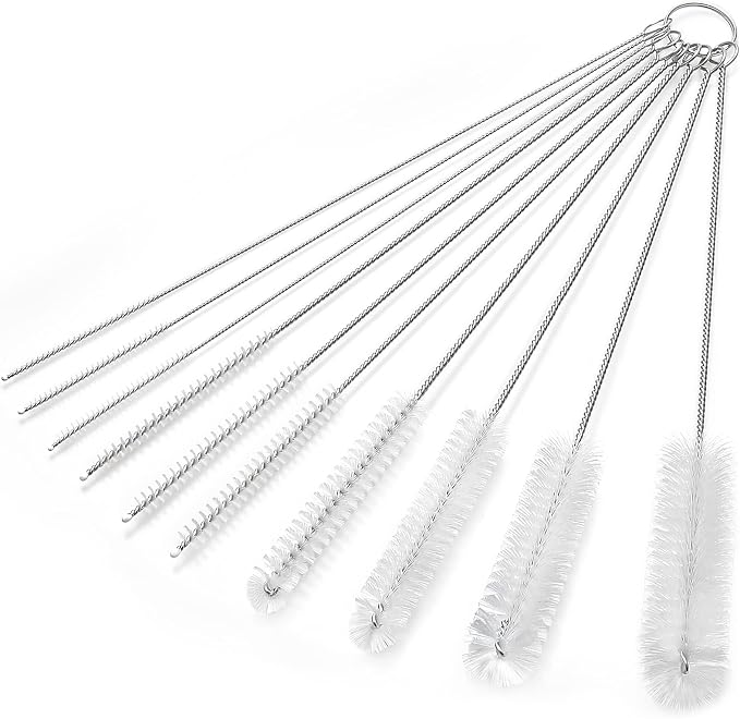 CiaraQ Bottle Cleaning Brushes, 9.8 Inch Nylon Tube Brush Set | White Cleaner for Narrow Neck Bottles Cups with Hook, Set of 10pcs