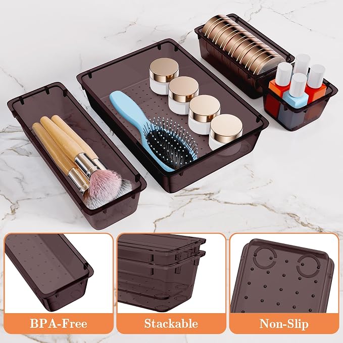 SpaceHacks 25 PCS Plastic Drawer Organizer, 4-Size Versatile Organizer Trays & storage Bins