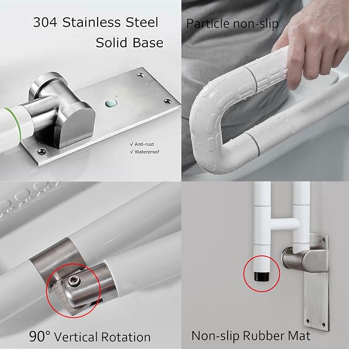 Nisorpa 29.5 INCH Foldable Toilet Grab Bar Flip Up Arm Grab Rails Anti Slip Handrails Bathroom Seat Support Handicap Bar Toilet Safety Rails for Elderly Pregnant Women Disabled