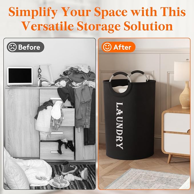 Lifewit 2 Pack 140L Laundry Basket with Aluminum Handles, Black | Collapsible Large Laundry Hamper, Waterproof Fabric, Freestanding Dirty Clothes Hampers for Dorm, RV, Bedroom, Laundry Room