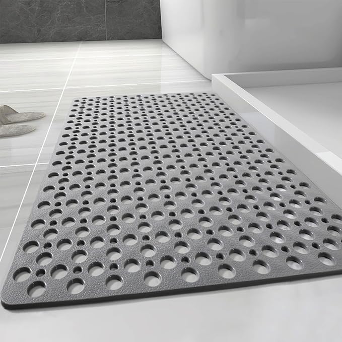 Casa and Beyond Shower Mat, Secure Shower Mats Easy to Clean, Showers Mat with Suction Cup, Washable Non-Slip Bathtub Mats for Inside Showers (Grey,34.6 * 15.7 in)
