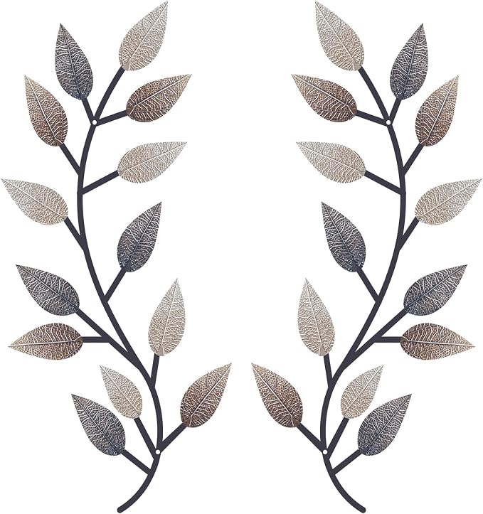 Zhengmy 2 Pcs Metal Leaf Wall Art Vine Branch Decor,Vintage Brown