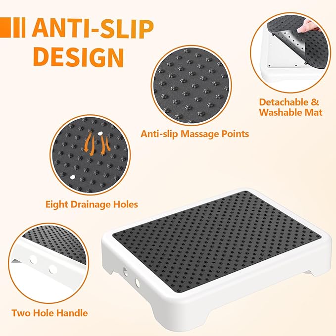 Ronlap Small Step Stools for Adults Car Step Stool for Elderly, White-Black | Adjustable short one-step plastic platform for seniors & mobility assistance, use by bed, shower, car, RV, stairs & outdoor