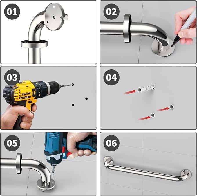 2 Pack 24 Inch Chrome Shower Grab Bar - 1.5" Diameter, ZUEXT Stainless Steel Bathroom Grab Bar Handle, Bathroom Balance Bar, Safety Hand Rail Support, Handicap Injury Elderly Senior Assist Bath Handle