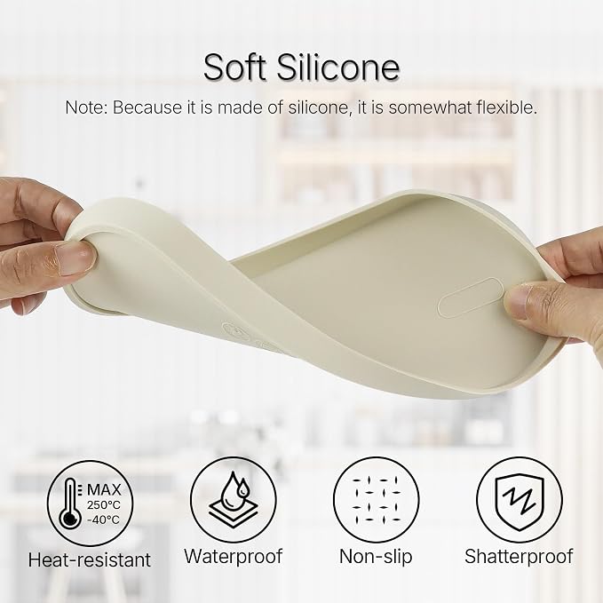Silicone Vanity Tray, White, 8.66" x 3.94", White | Waterproof, Non-Slip, Organizer for Bathroom Counter, Kitchen Sink & Jewelry