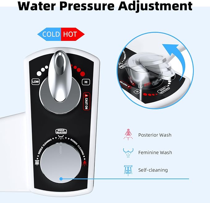 Hibbent Bidet Attachment for Toilet, Hot and Cold Water Spray Non-Electric Dual Nozzle for Frontal & Rear Wash, Adjustable Water Pressure Control, Self Cleaning Water Sprayer, Black/Chrome
