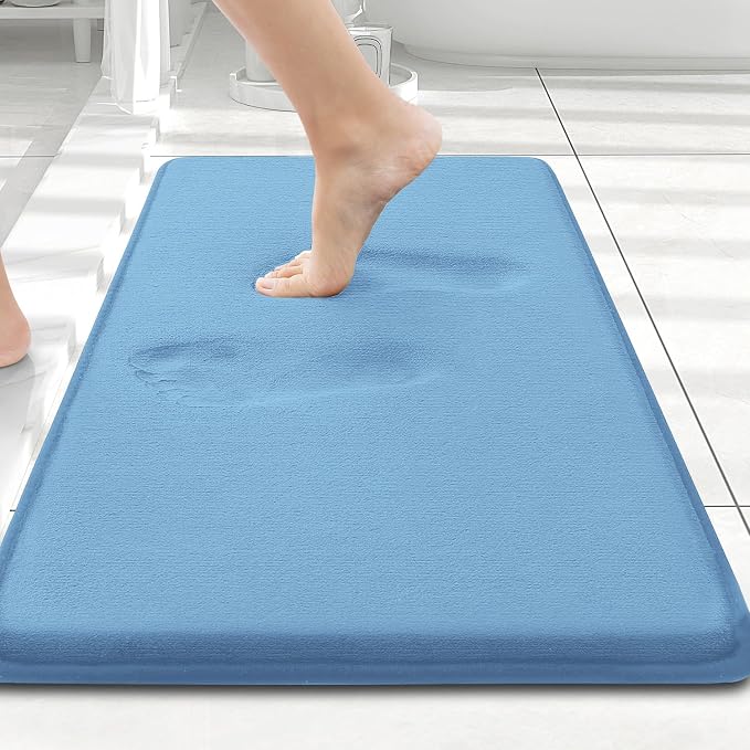 Smiry Memory Foam Bath Mat 24x16, Extra Soft and Absorbent Bathroom Rugs | Blue, Quick Dry Machine Washable Non-Slip Bath Mat for Bathroom Floor, Shower and Tub