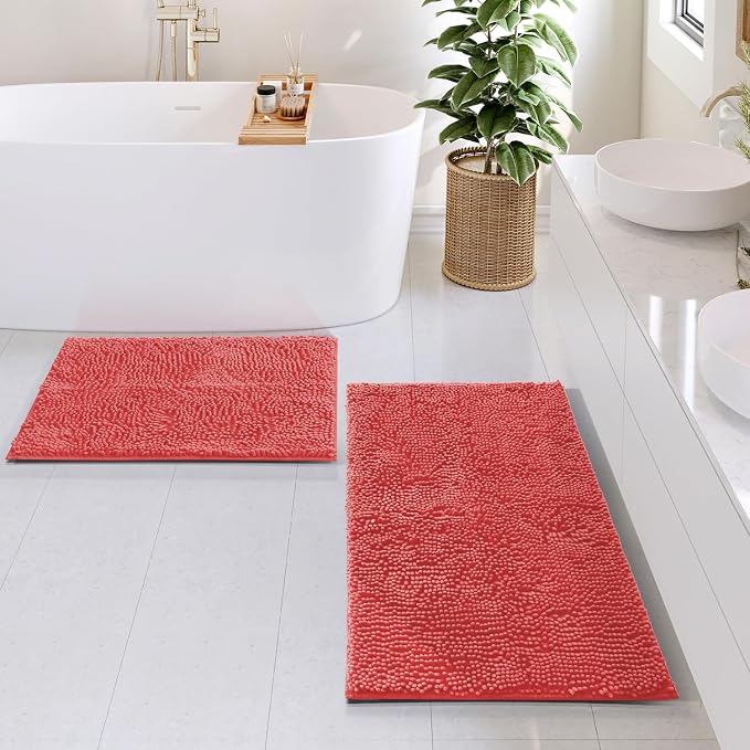 Hearth & Harbor Bathroom Rugs, Chenille Bath Mat - Machine Washable Bath Mats for Bathroom Non-Slip Backing Rubber, Quick Dry Bathroom Mat