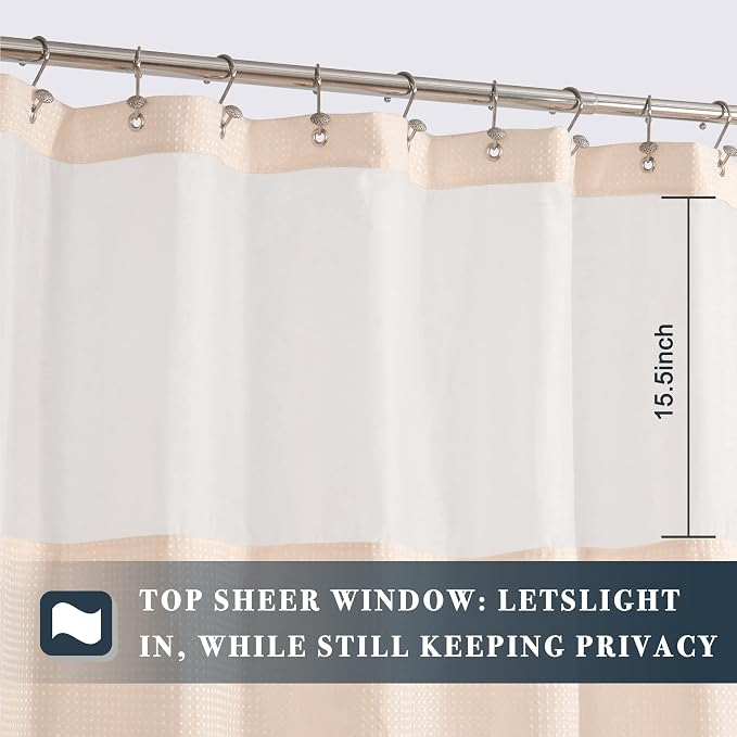N&Y HOME Waffle Weave Shower Curtain with Snap Liner 71x72 Rosewater Pink | 12 Metal Hooks Included, Snap on Fabric Liner, Mesh Window, Washable, Hotel Style Shower Curtain Set for Bathroom