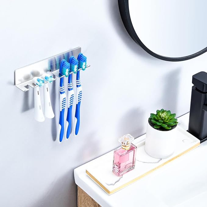 Electric Toothbrush Head Holder, Toothbrush Holders Wall Mounted, Electric Toothbrushs Holder, Bathroom Shower Tooth Brushing Holder, Tooth Brush Head Holder Organiser (Silver, Extra Large)