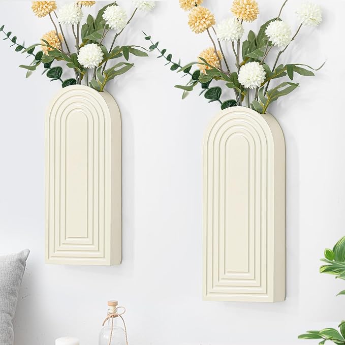 Handmade Wooden Wall Vases Set of 2 for Plants | Boho Rustic Farmhouse Decor for Indoor Artificial Plants and Flowers. Perfect for Living Room, Bedroom, Bathroom, or Patio