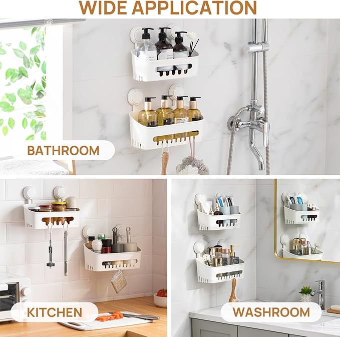 Shower Caddy Suction Cup,Shower Organizer Bathroom Shelf,White M&L