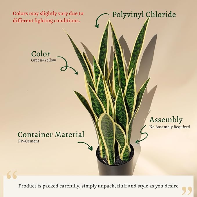 KOL 3ft 2PCS Artificial Snake Plant, 35in Faux Sansevieria with PVC Lifelike Leaves for Indoor Home & Garden Decor, Potted Mother-in-Law's Tongue Plants, Yellow