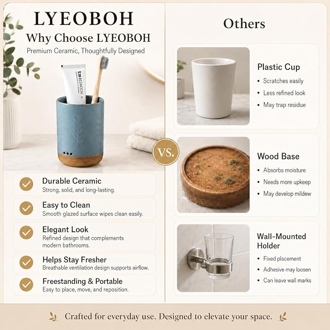 LYEOBOH Ceramic Toothbrush Holder, Toothbrush Storage,Toothbrush Cup Holder | Toothbrush Container, Countertop Organizer with Drainage, Electric Toothbrush Storage for Daily Home Use, Blue