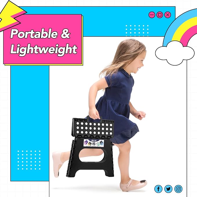 Delxo Folding Step Stool 11 Inch,300 Lbs Step Stool for Kids & Adults Black | Foldable Step Stool 11",Non-Slip Foot Stools with Handle,Lightweight Collapsible stools for Kitchen,Bathroom,Bedroom,Garden