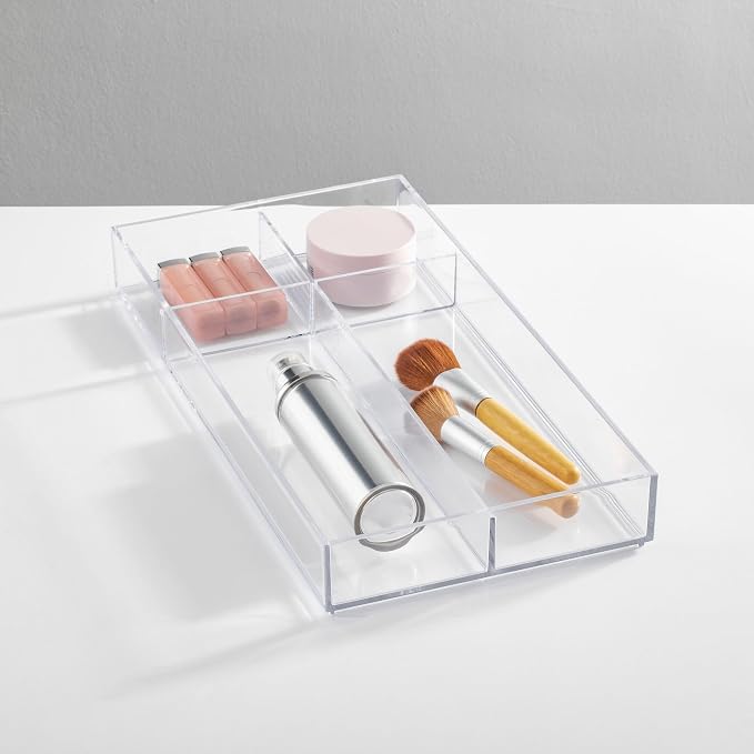 iDesign 4-Section Stackable Makeup Drawer Organizer, Set of 2, Clear | For Cosmetics and Toiletries