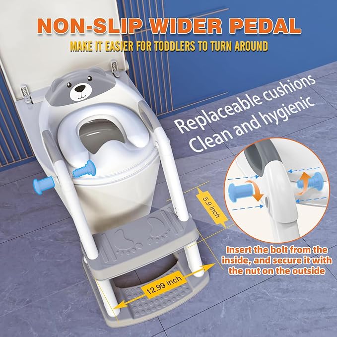 Potty Training Toilet for Toddlers, 2-in-1 Potty Training seat, Anti-Slip | SKYROKU, Fits Round & Elongated Toilets, 6 Heights, Splash Guard, Foldable, Holds 200+ lbs, Step Stool, Dishwasher Cushion