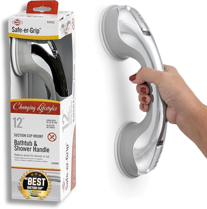 Safe-er-Grip Safe-er-Grip Changing Lifestyles Suction Cup Grab Bars for Bathtubs & Showers; Safety Bathroom Assist Handle, Chrome, 12 inches