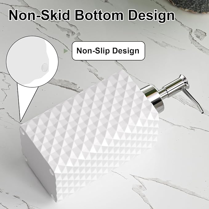 Bathroom Accessories Set Resin 6PCS, Square Toothbrush Holders Set Complete with Soap Dispenser, Vanity Tray, Tumbler, Cups and Cotton Swab Jars (White Diamond, Resin Bath 6 PCS)