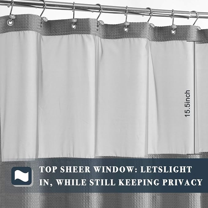 N&Y HOME 54 x 78 Waffle Weave Shower Curtain with Snap-in Liner Set Gray | 12 Metal Hooks Included, Snap on/off Fabric Liner, Hotel Style & Mesh Top Window, Machine Washable, 54x78 Shower Stall Size